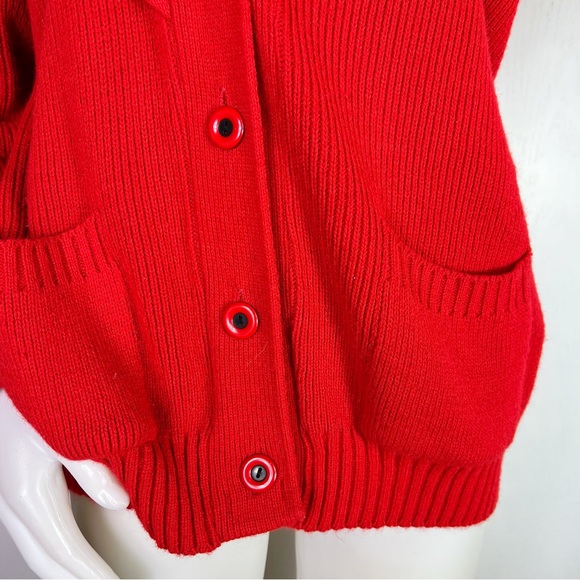 VINTAGE 80s Cable knit open front embroidered crystal studded sweater cardigan - Picture 5 of 9